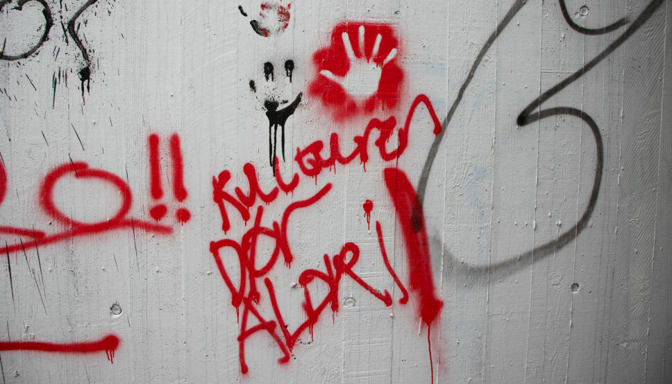 KULTUREN DØR ALDRI: Siden murene ble malt hvite, har det dukket opp flere nye graffiti-streker. Dette står skrevet i undergangen Holå.