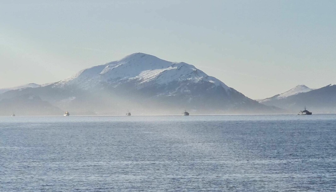 PÅ VEI TIL ØVELSE: Her kommer skipene forbi Festøya.