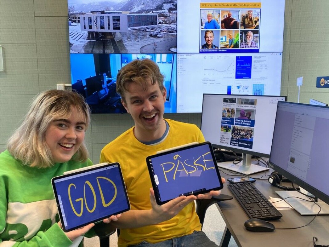 FRONT OG VAKT: Julie Garmo og Håvard Steffensen har hatt ansvar for høvesvis estetikk og tryggleik. Dei ynskjer alle ei god påske. FRONT OG VAKT: Julie Garmo og Håvard Steffensen har hatt ansvar for høvesvis estetikk og tryggleik. Dei ynskjer alle ei god påske.