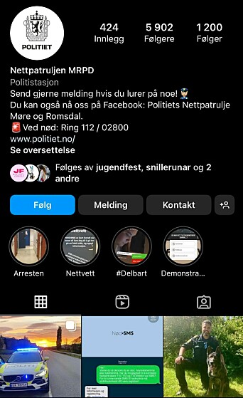 Nettpatruljen i Møre og Romsdal publiserer også på Instagram.