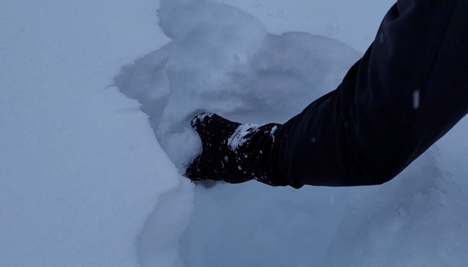 LAG PÅ LAG: Christian Bruraas viser at snøen på toppen er veldig lett, mens laget han griper er mer omdannet.