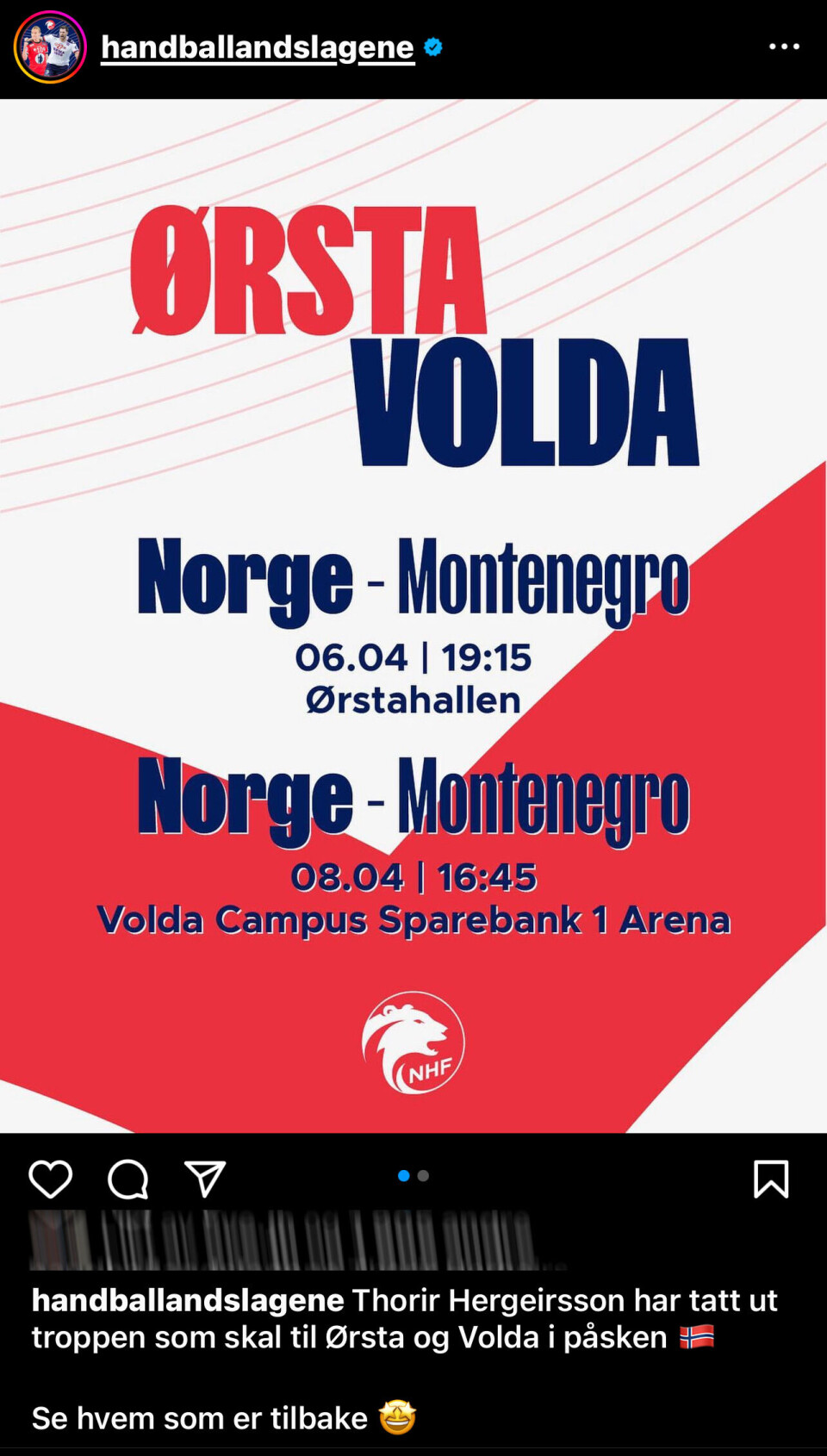 SKJERMDUMP: Handballandslagene på IG SKJERMDUMP: Handballandslagene på IG