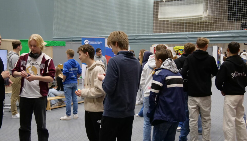 GODT OPPMØTE: Flere elever venter på å besøke Høgskolen i Moldes stand.