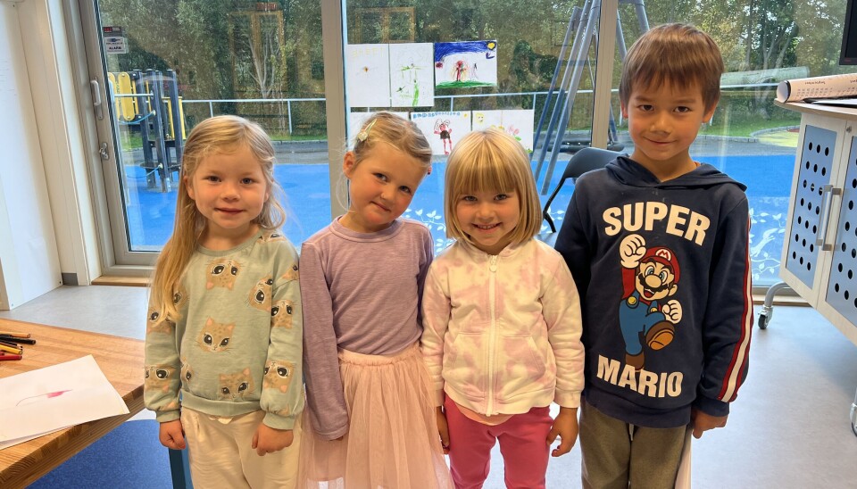 BADEGLADE: Gabia, Maya, Mosken og Didrik synes det er fint å vokse opp i Herøy, men hadde ikke hatt noe imot enda et badeland.