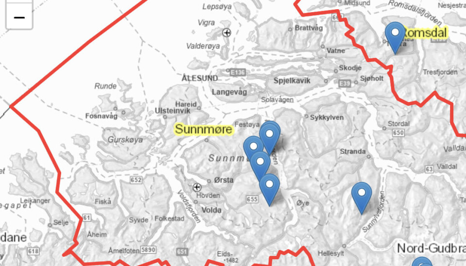FLERE SNØSKRED: De blå pilene markerer snøskred. De siste dagene har det vært fire snøskred i Ørsta.
