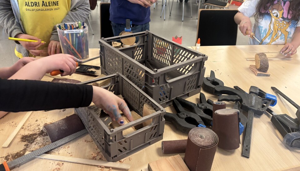 SPIKKESTASJON: I tillegg til spikking og tegning på trebrikkene kunne barna (med hjelp av voksen) brenne inn det de ville i treet med en brennepenn.