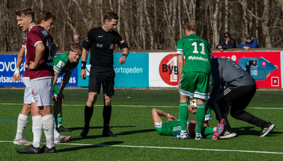 UT MED SKADE: Kaptein Pijus Marcinkevicius måtte ut med skade få minutter før pause.