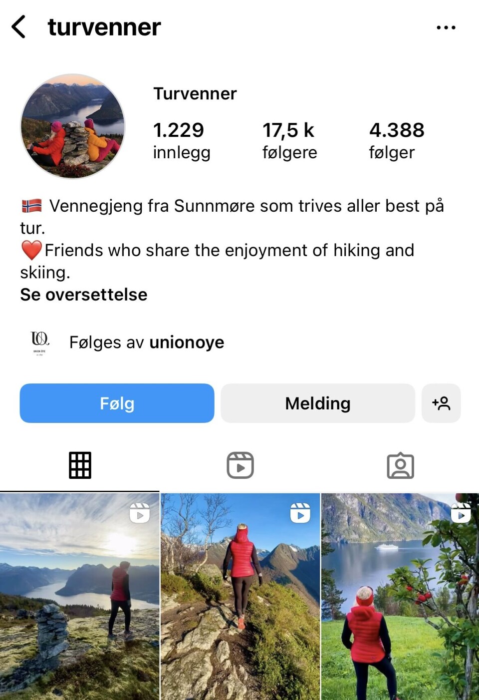NÅR UT: Vebenstad og vennene deler bilder fra vakre fjellturer til sine 17,5 k følgere.